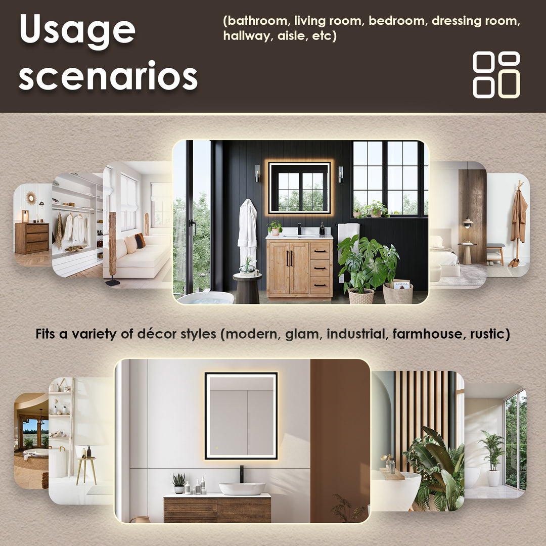 Apollo Rectangular Anti-Fog Dimmable Modern Bathroom/Vanity LED Lighted Wall Mirror in Aluminum Framed