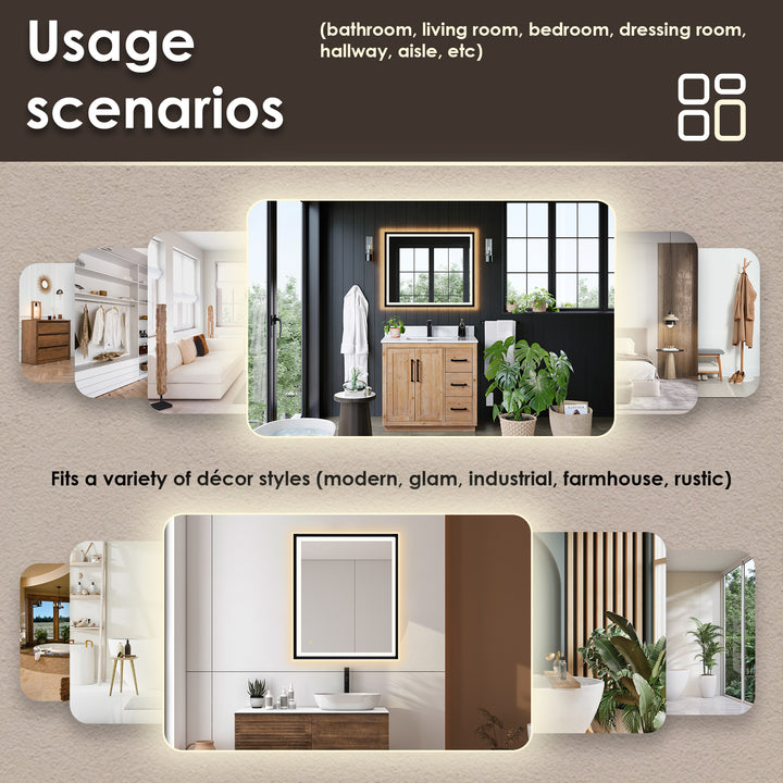 Apollo Rectangular Anti-Fog Dimmable Modern Bathroom/Vanity LED Lighted Wall Mirror in Aluminum Framed