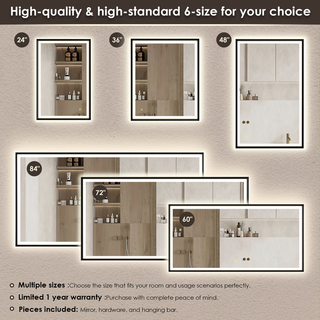 Florian Novelty 26"x48" Anti-Fog Dimmable Modern Bathroom/Vanity LED Lighted Wall Mirror in Aluminum Framed