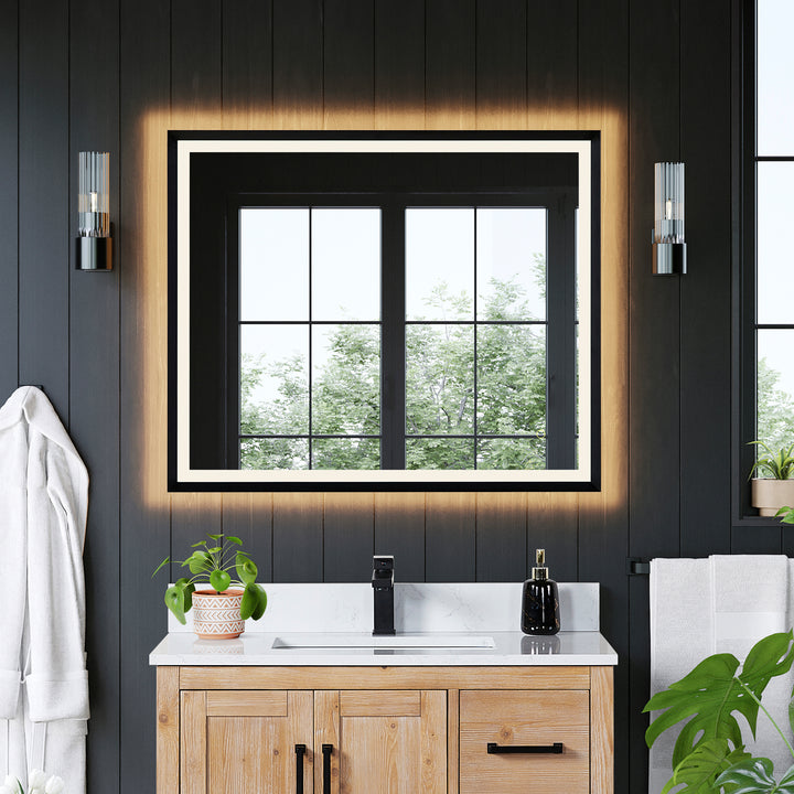 Florian Novelty 26"x48" Anti-Fog Dimmable Modern Bathroom/Vanity LED Lighted Wall Mirror in Aluminum Framed