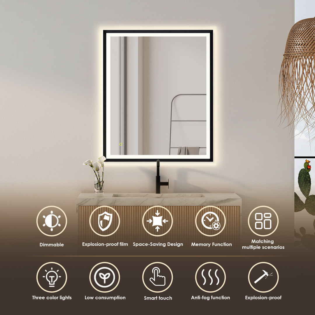 Florian Novelty 26"x48" Anti-Fog Dimmable Modern Bathroom/Vanity LED Lighted Wall Mirror in Aluminum Framed