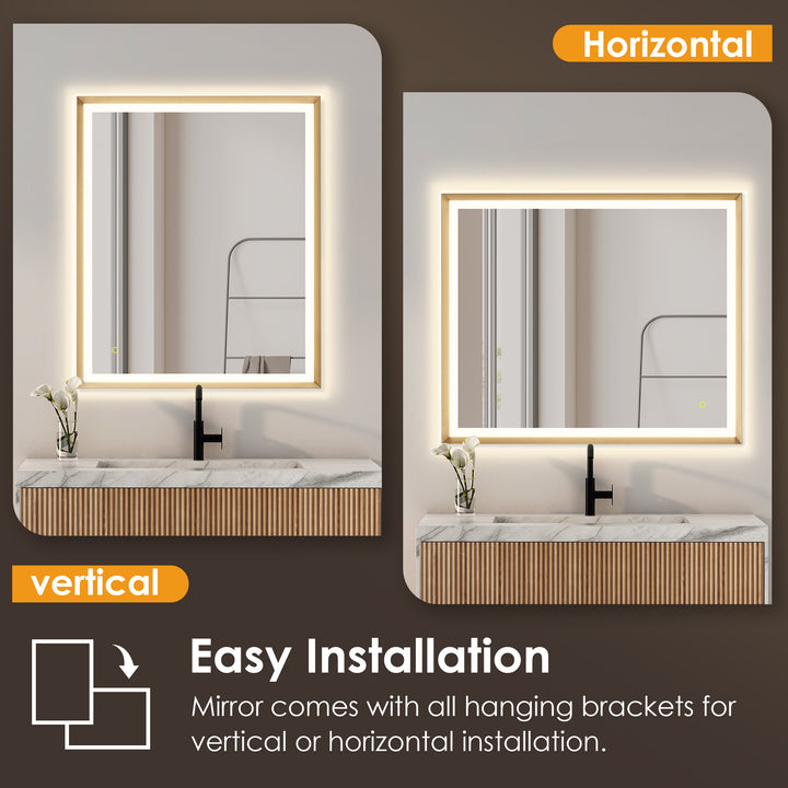 Apollo Rectangular Anti-Fog Dimmable Modern Bathroom/Vanity LED Lighted Wall Mirror in Aluminum Framed