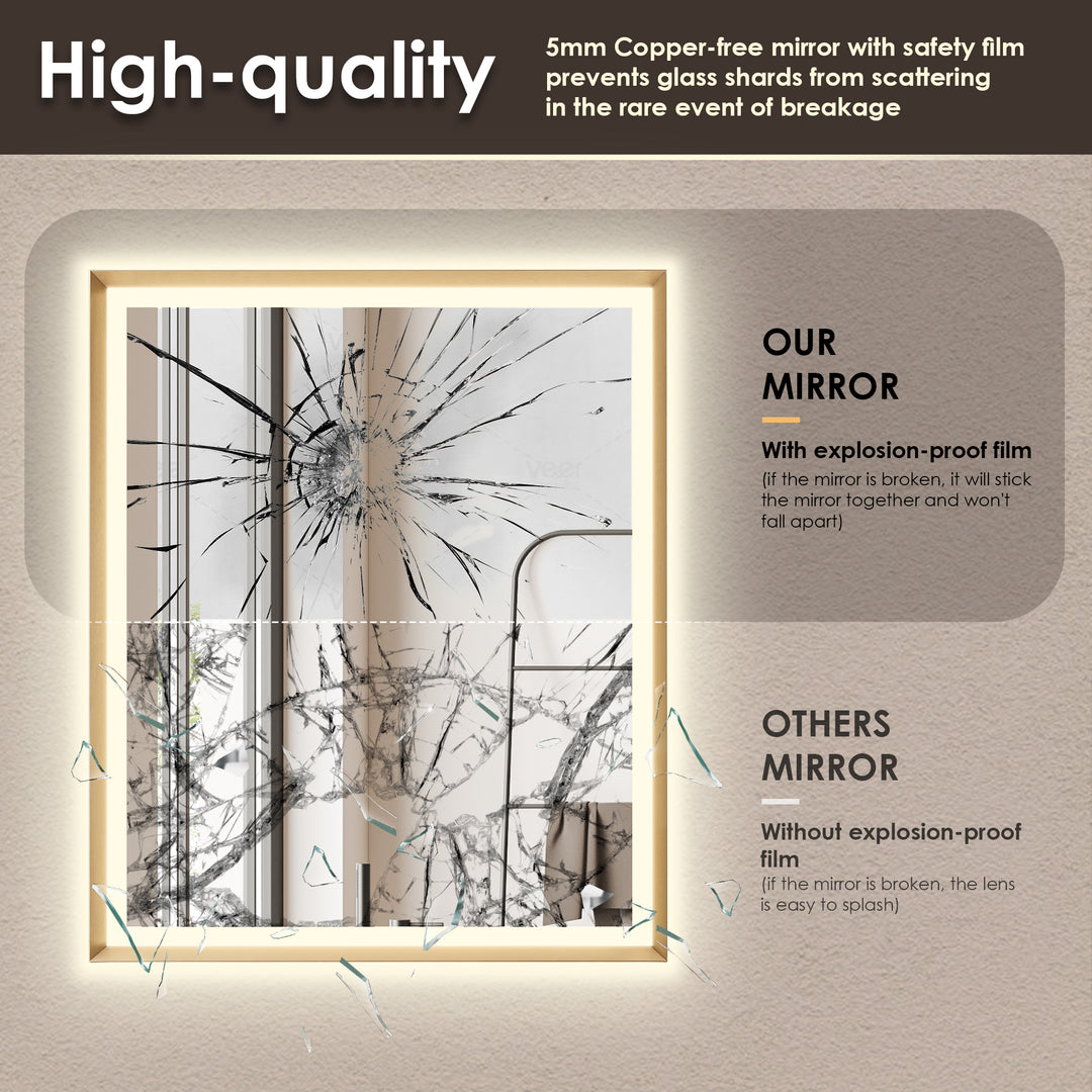 Apollo Rectangular Anti-Fog Dimmable Modern Bathroom/Vanity LED Lighted Wall Mirror in Aluminum Framed