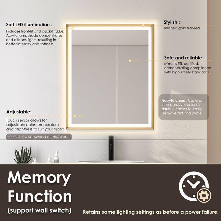 Apollo Rectangular Anti-Fog Dimmable Modern Bathroom/Vanity LED Lighted Wall Mirror in Aluminum Framed