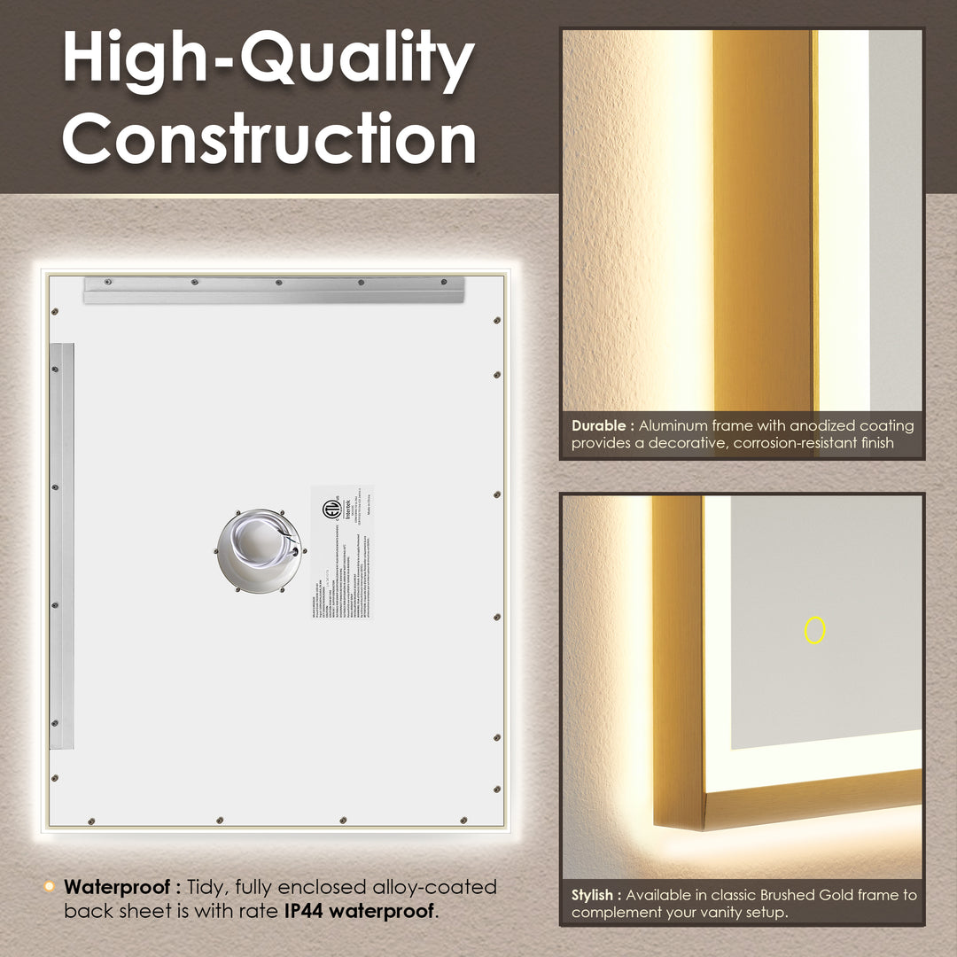 Apollo Rectangular Anti-Fog Dimmable Modern Bathroom/Vanity LED Lighted Wall Mirror in Aluminum Framed