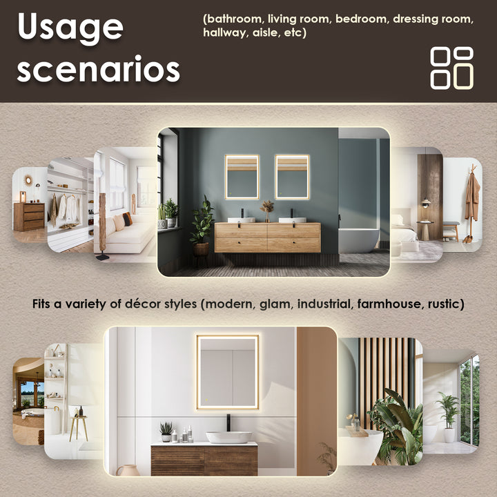 Apollo Rectangular Anti-Fog Dimmable Modern Bathroom/Vanity LED Lighted Wall Mirror in Aluminum Framed