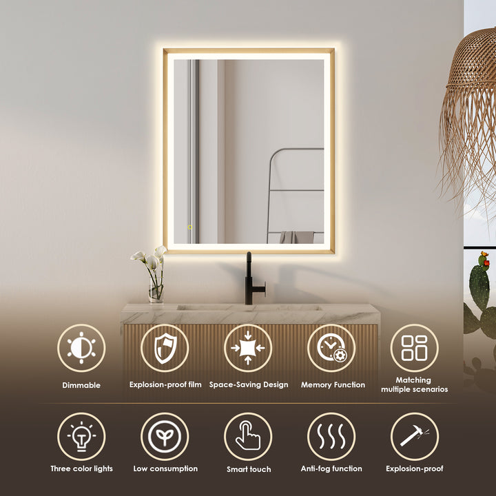 Apollo Rectangular Anti-Fog Dimmable Modern Bathroom/Vanity LED Lighted Wall Mirror in Aluminum Framed