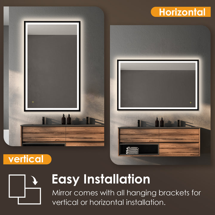 Apollo Rectangular Anti-Fog Dimmable Modern Bathroom/Vanity LED Lighted Wall Mirror in Aluminum Framed