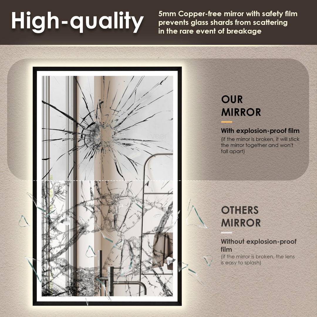Apollo Rectangular Anti-Fog Dimmable Modern Bathroom/Vanity LED Lighted Wall Mirror in Aluminum Framed