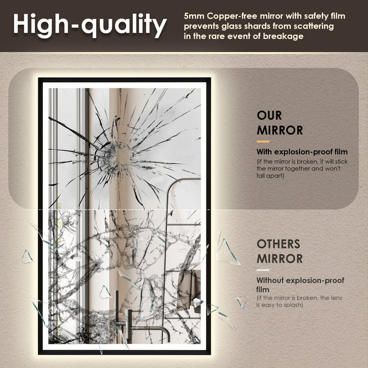 Apollo Rectangular Anti-Fog Dimmable Modern Bathroom/Vanity LED Lighted Wall Mirror in Aluminum Framed