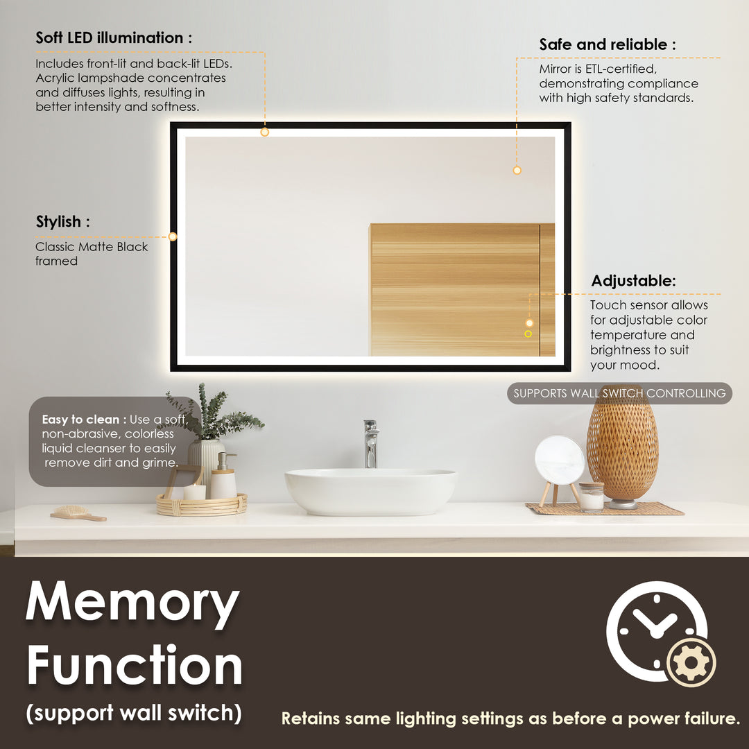 Apollo Rectangular Anti-Fog Dimmable Modern Bathroom/Vanity LED Lighted Wall Mirror in Aluminum Framed