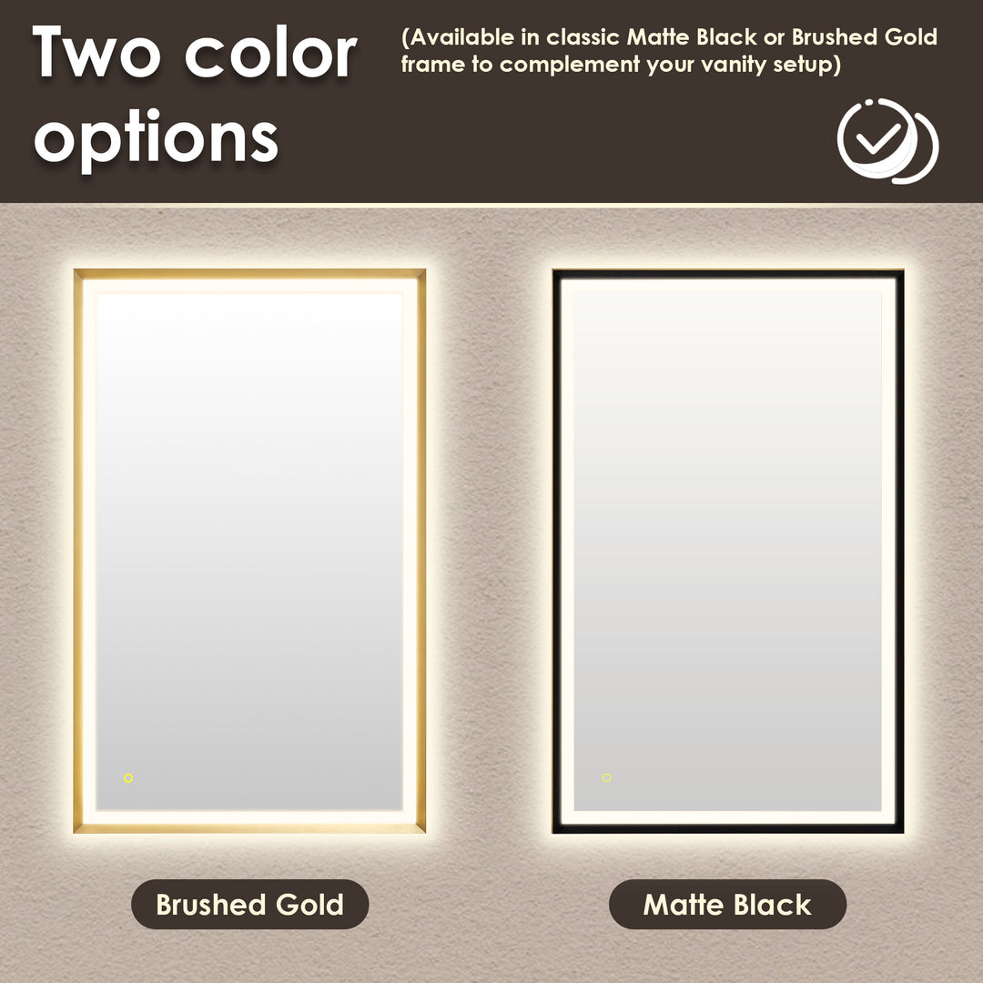 Apollo Rectangular Anti-Fog Dimmable Modern Bathroom/Vanity LED Lighted Wall Mirror in Aluminum Framed