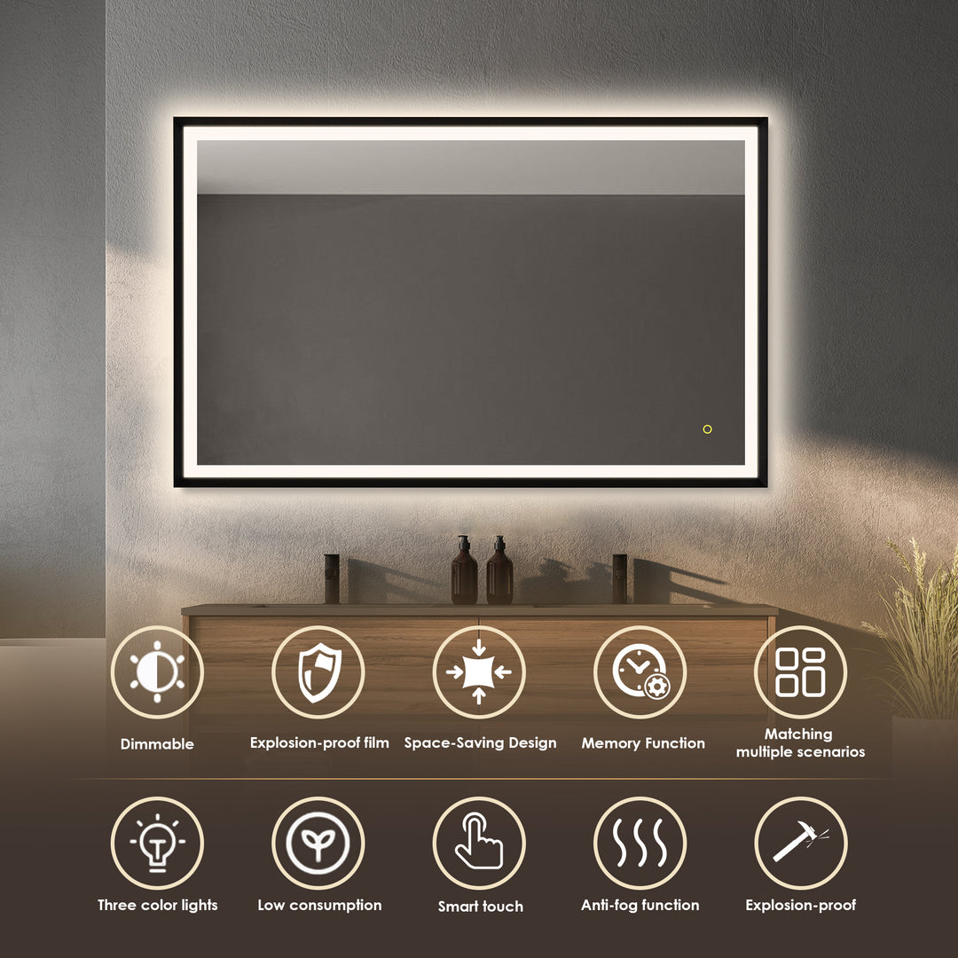 Apollo Rectangular Anti-Fog Dimmable Modern Bathroom/Vanity LED Lighted Wall Mirror in Aluminum Framed