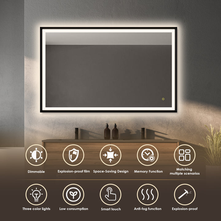 Apollo Rectangular Anti-Fog Dimmable Modern Bathroom/Vanity LED Lighted Wall Mirror in Aluminum Framed