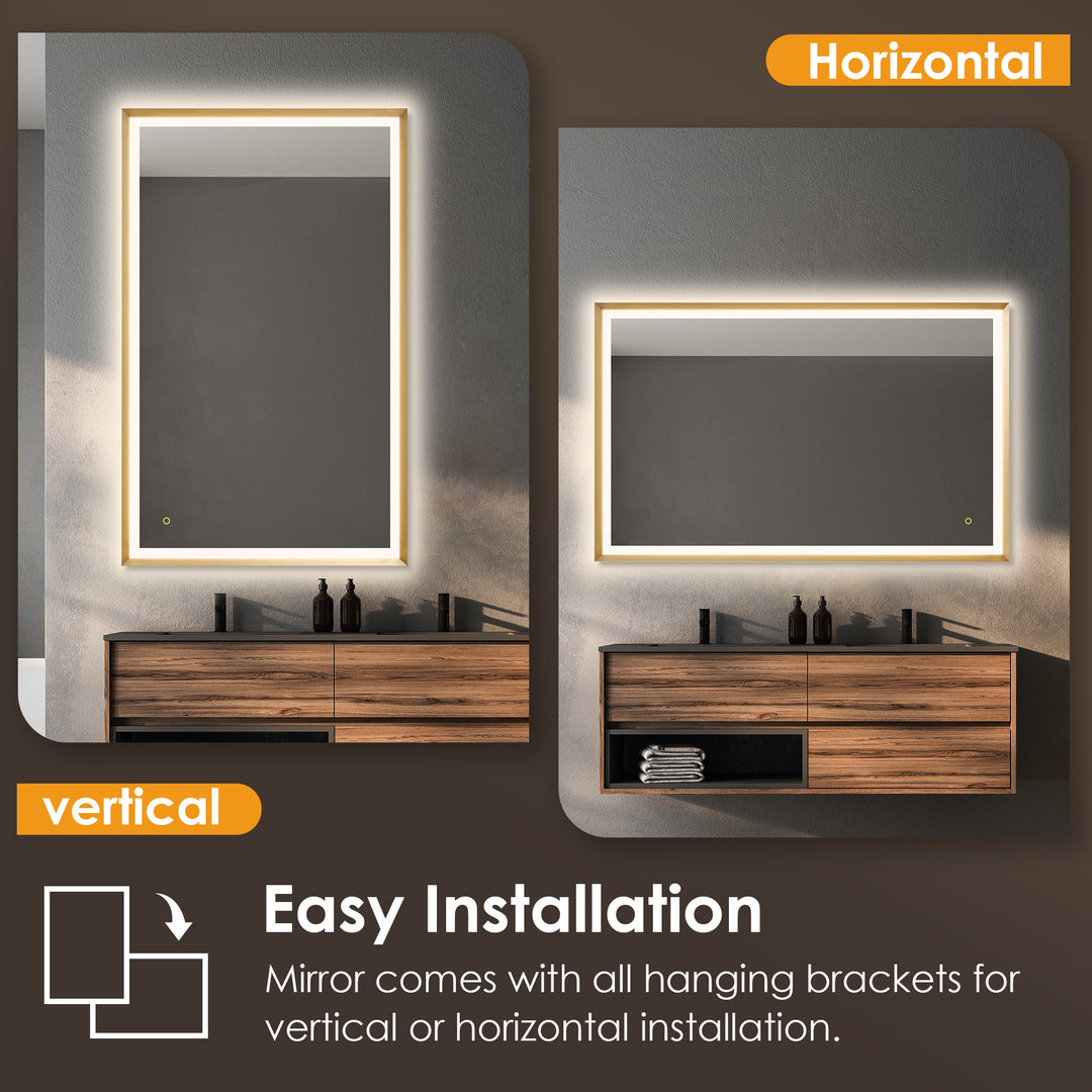 Apollo Rectangular Anti-Fog Dimmable Modern Bathroom/Vanity LED Lighted Wall Mirror in Aluminum Framed