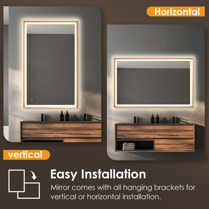 Apollo Rectangular Anti-Fog Dimmable Modern Bathroom/Vanity LED Lighted Wall Mirror in Aluminum Framed