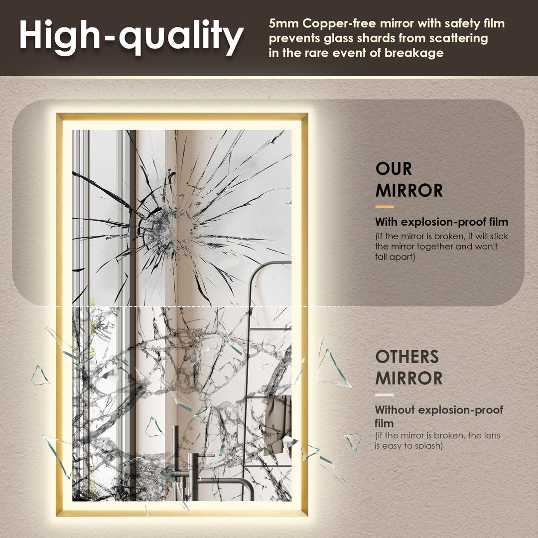 Apollo Rectangular Anti-Fog Dimmable Modern Bathroom/Vanity LED Lighted Wall Mirror in Aluminum Framed