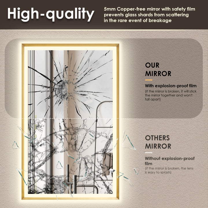 Apollo Rectangular Anti-Fog Dimmable Modern Bathroom/Vanity LED Lighted Wall Mirror in Aluminum Framed