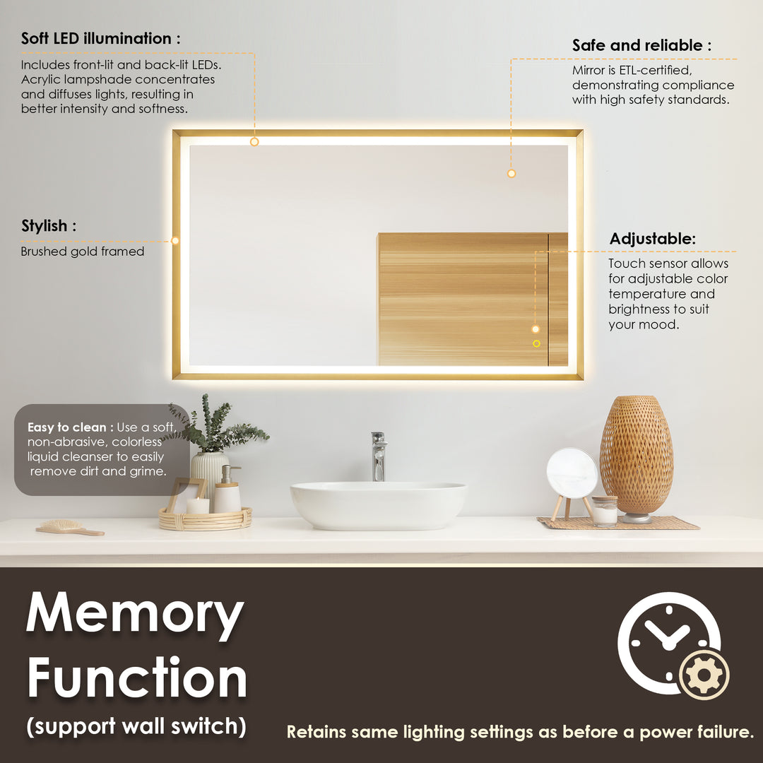Apollo Rectangular Anti-Fog Dimmable Modern Bathroom/Vanity LED Lighted Wall Mirror in Aluminum Framed