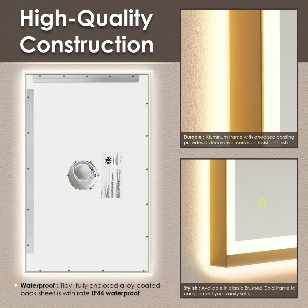 Apollo Rectangular Anti-Fog Dimmable Modern Bathroom/Vanity LED Lighted Wall Mirror in Aluminum Framed