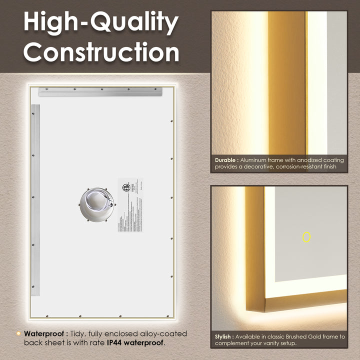 Apollo Rectangular Anti-Fog Dimmable Modern Bathroom/Vanity LED Lighted Wall Mirror in Aluminum Framed