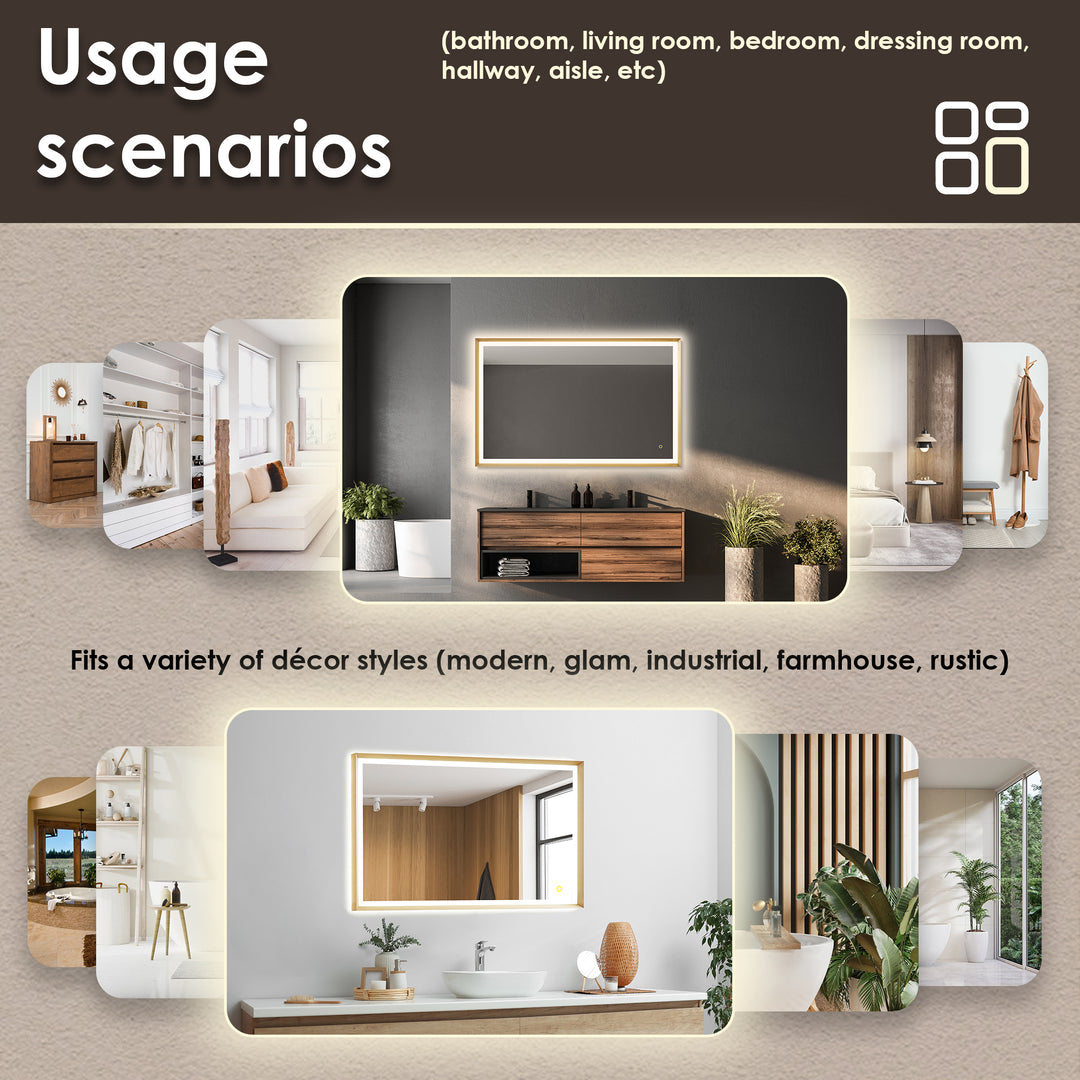 Apollo Rectangular Anti-Fog Dimmable Modern Bathroom/Vanity LED Lighted Wall Mirror in Aluminum Framed