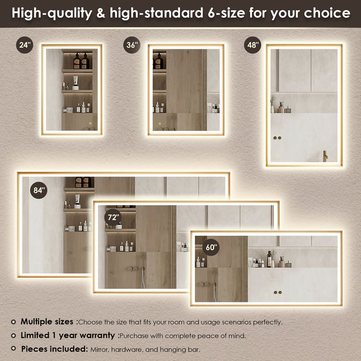 Apollo Rectangular Anti-Fog Dimmable Modern Bathroom/Vanity LED Lighted Wall Mirror in Aluminum Framed