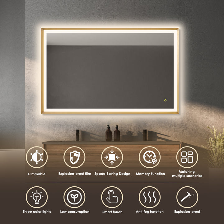 Apollo Rectangular Anti-Fog Dimmable Modern Bathroom/Vanity LED Lighted Wall Mirror in Aluminum Framed
