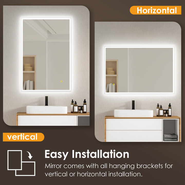 Aurora Rectangular Framelesss Anti-Fog Dimmable Modern Bathroom/Vanity LED Lighted Wall Mirror