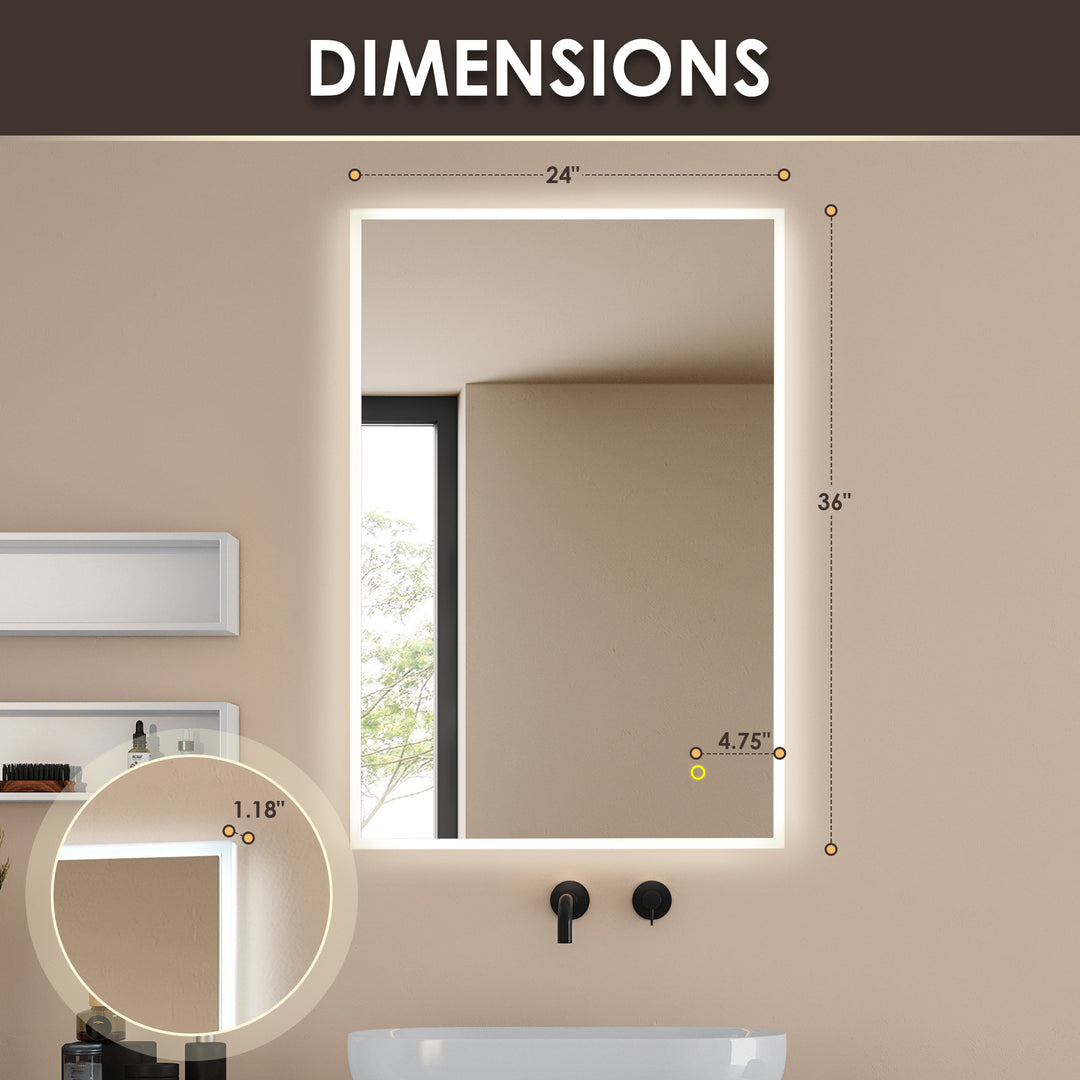 Aurora Rectangular Framelesss Anti-Fog Dimmable Modern Bathroom/Vanity LED Lighted Wall Mirror