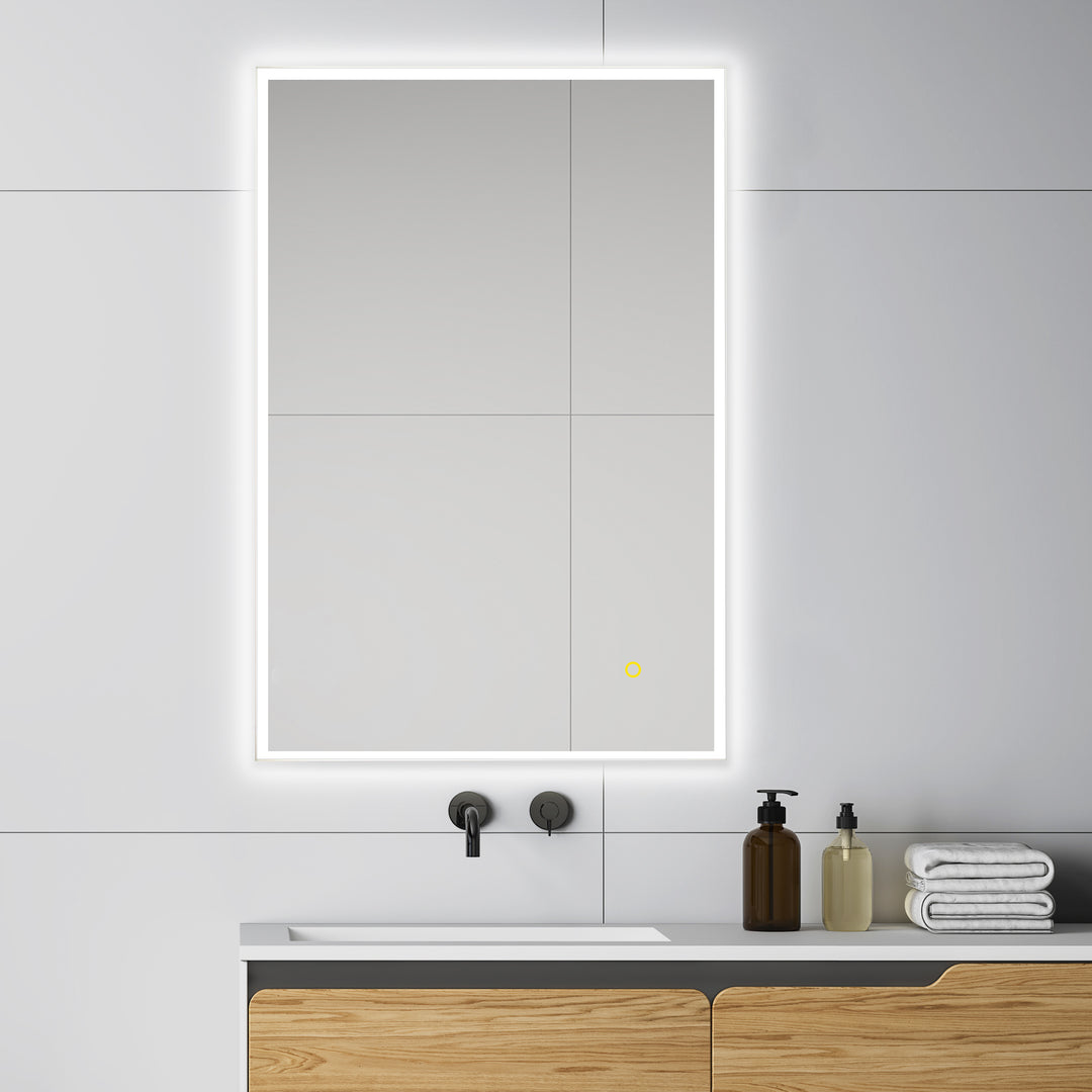 Aurora Rectangular Framelesss Anti-Fog Dimmable Modern Bathroom/Vanity LED Lighted Wall Mirror