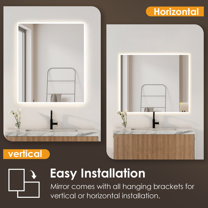 Aurora Rectangular Framelesss Anti-Fog Dimmable Modern Bathroom/Vanity LED Lighted Wall Mirror