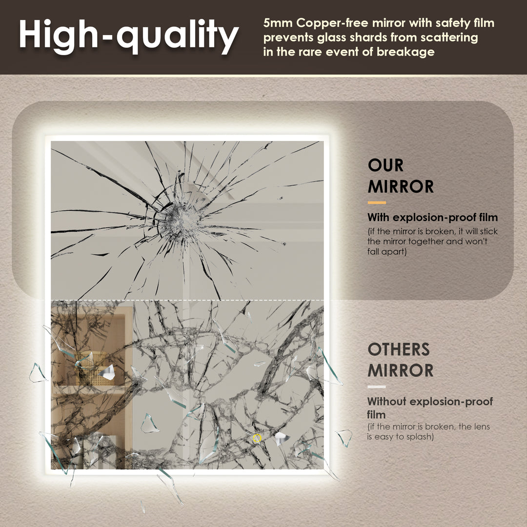 Aurora Rectangular Framelesss Anti-Fog Dimmable Modern Bathroom/Vanity LED Lighted Wall Mirror