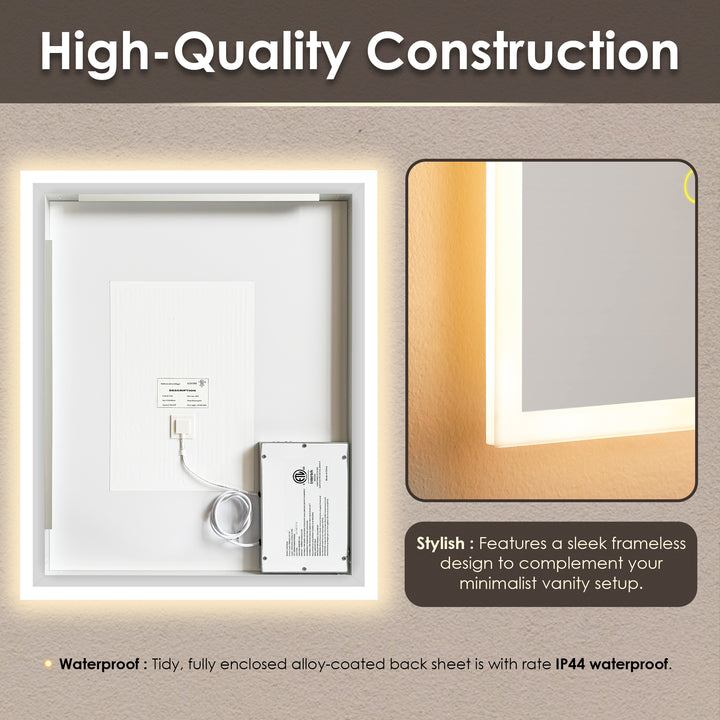 Aurora Rectangular Framelesss Anti-Fog Dimmable Modern Bathroom/Vanity LED Lighted Wall Mirror