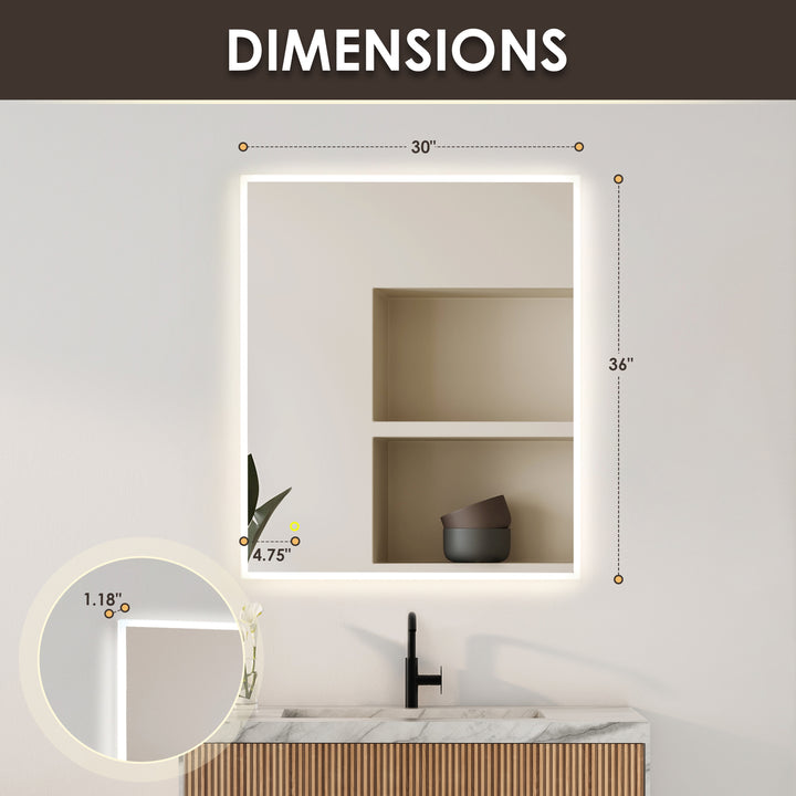 Aurora Rectangular Framelesss Anti-Fog Dimmable Modern Bathroom/Vanity LED Lighted Wall Mirror