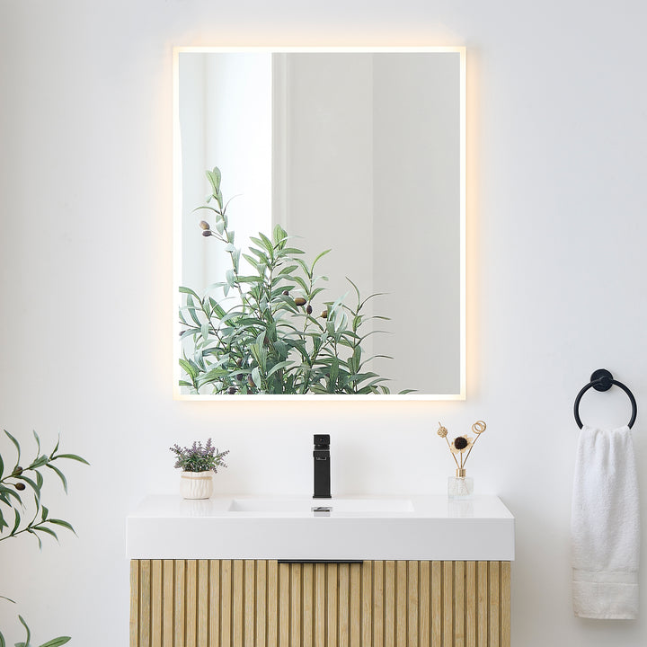 Aurora Rectangular Framelesss Anti-Fog Dimmable Modern Bathroom/Vanity LED Lighted Wall Mirror