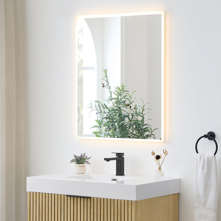 Aurora Rectangular Framelesss Anti-Fog Dimmable Modern Bathroom/Vanity LED Lighted Wall Mirror