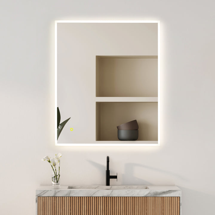 Aurora Rectangular Framelesss Anti-Fog Dimmable Modern Bathroom/Vanity LED Lighted Wall Mirror
