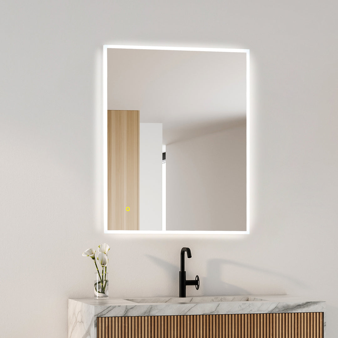 Aurora Rectangular Framelesss Anti-Fog Dimmable Modern Bathroom/Vanity LED Lighted Wall Mirror