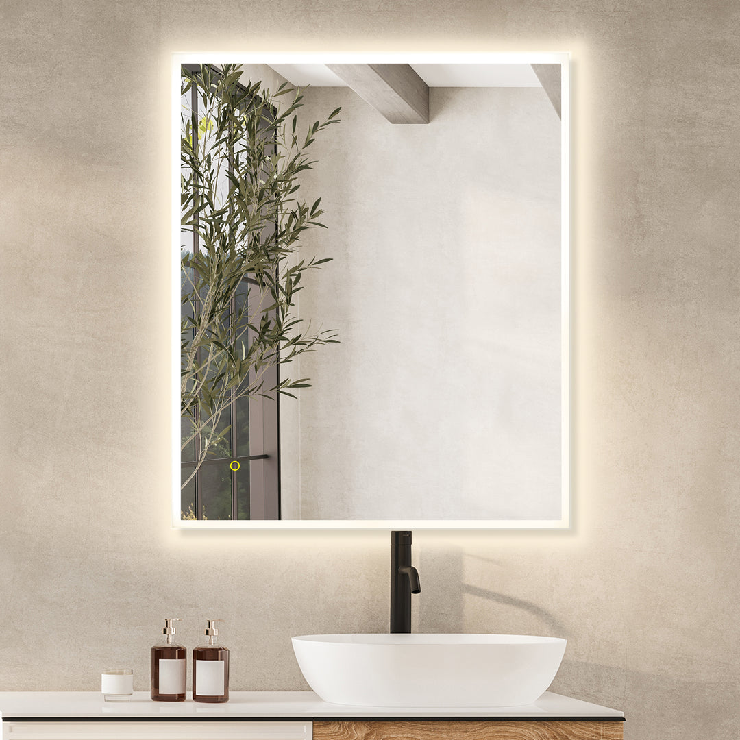 Aurora Rectangular Framelesss Anti-Fog Dimmable Modern Bathroom/Vanity LED Lighted Wall Mirror