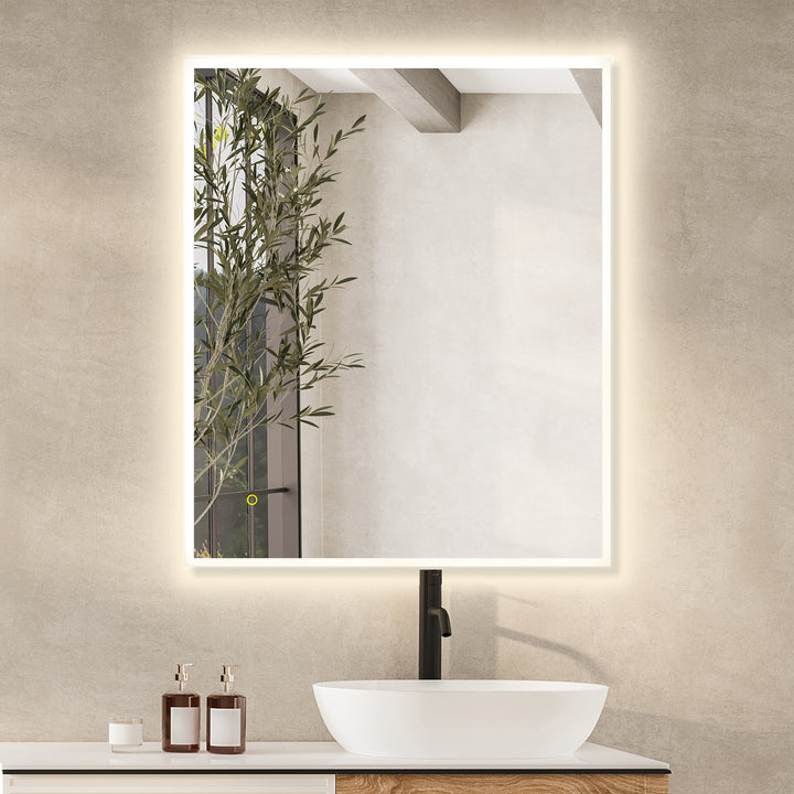 Aurora Rectangular Framelesss Anti-Fog Dimmable Modern Bathroom/Vanity LED Lighted Wall Mirror