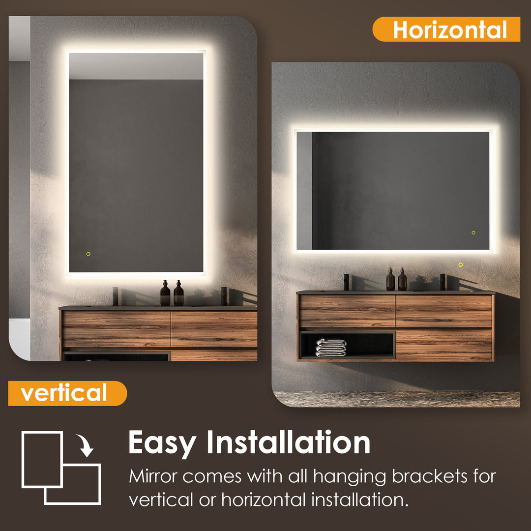 Aurora Rectangular Framelesss Anti-Fog Dimmable Modern Bathroom/Vanity LED Lighted Wall Mirror