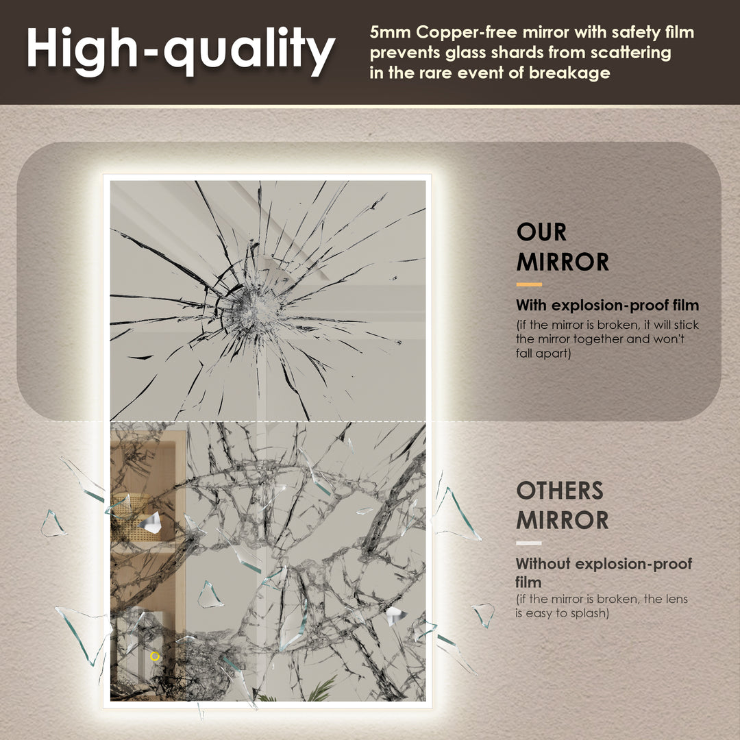 Aurora Rectangular Framelesss Anti-Fog Dimmable Modern Bathroom/Vanity LED Lighted Wall Mirror