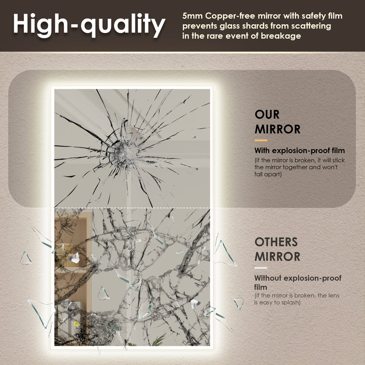 Aurora Rectangular Framelesss Anti-Fog Dimmable Modern Bathroom/Vanity LED Lighted Wall Mirror