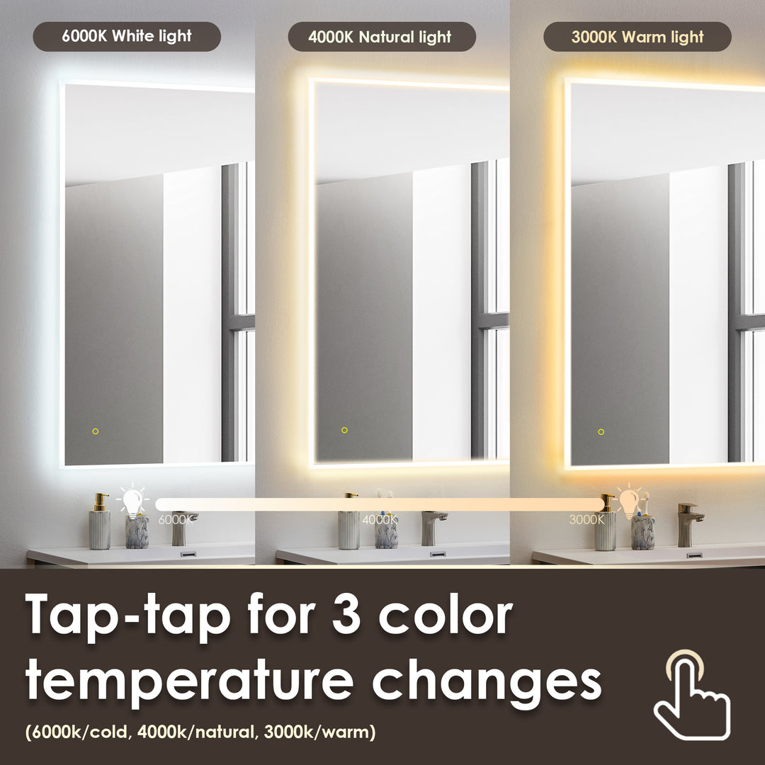 Aurora Rectangular Framelesss Anti-Fog Dimmable Modern Bathroom/Vanity LED Lighted Wall Mirror