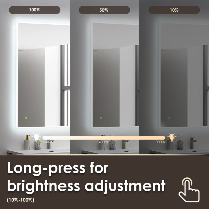 Aurora Rectangular Framelesss Anti-Fog Dimmable Modern Bathroom/Vanity LED Lighted Wall Mirror