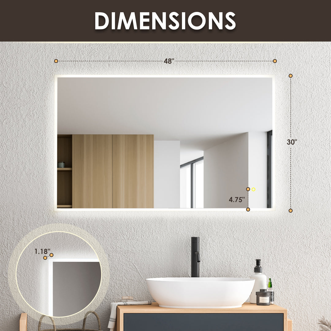Aurora Rectangular Framelesss Anti-Fog Dimmable Modern Bathroom/Vanity LED Lighted Wall Mirror