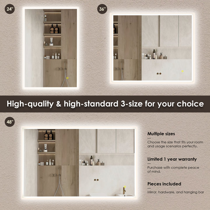 Aurora Rectangular Framelesss Anti-Fog Dimmable Modern Bathroom/Vanity LED Lighted Wall Mirror