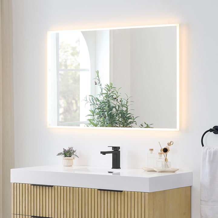 Aurora Rectangular Framelesss Anti-Fog Dimmable Modern Bathroom/Vanity LED Lighted Wall Mirror