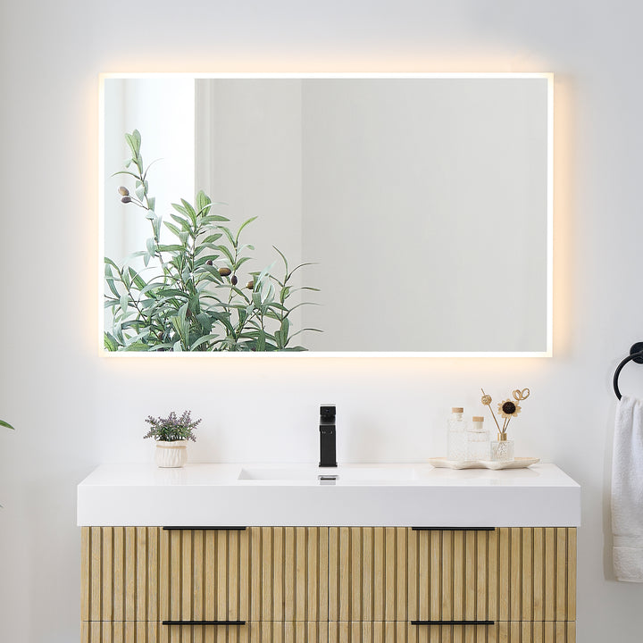 Aurora Rectangular Framelesss Anti-Fog Dimmable Modern Bathroom/Vanity LED Lighted Wall Mirror